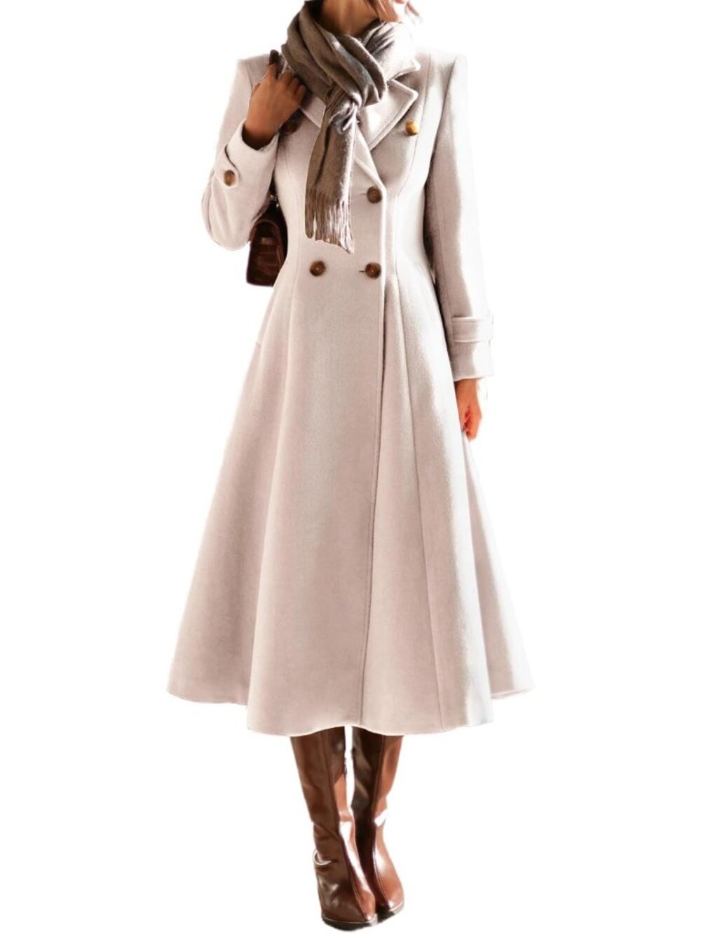 Women's Beige Notch Collar Cap Sleeve Fall Winter Double Breasted Trench Coat